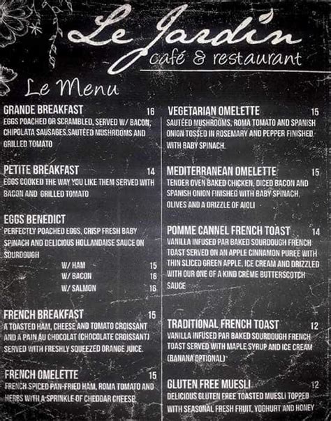 le jardin main beach menu.